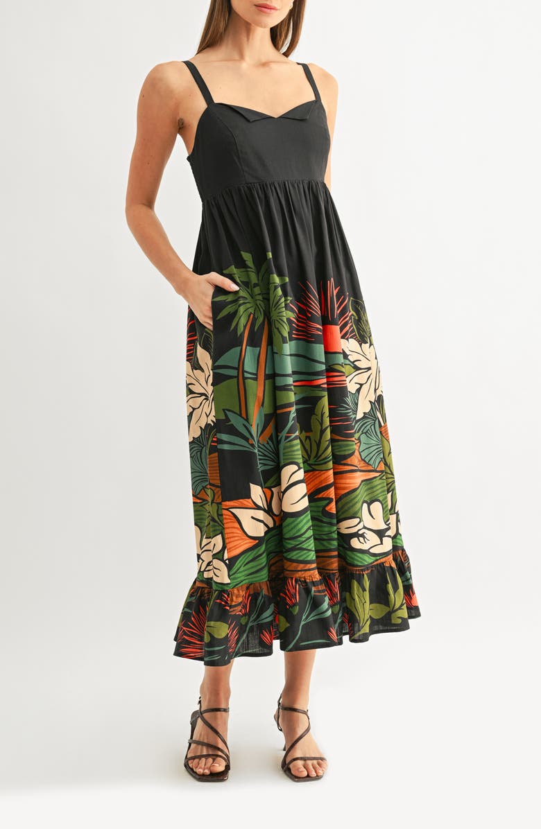 Adelyn Rae Leah Tropical Print Babydoll Midi Sundress, Alternate, color, Navy Multi