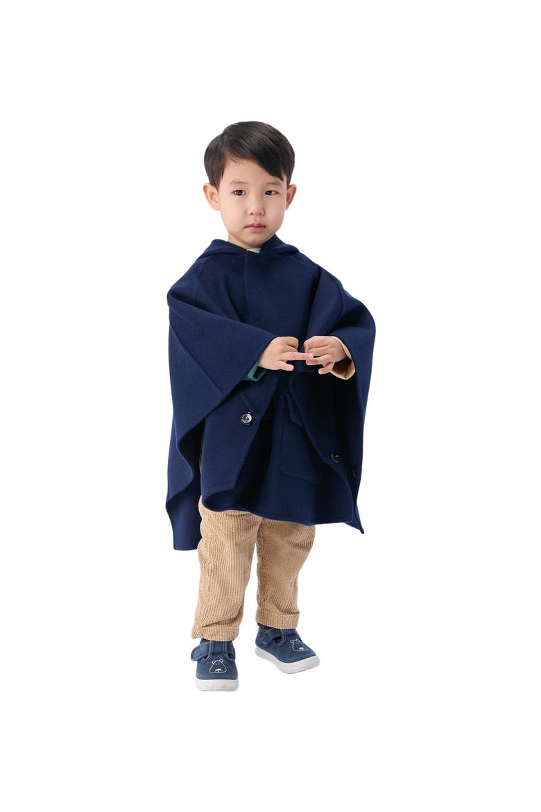 Kids Hooded Cashmere Poncho, Alternate, color, navy