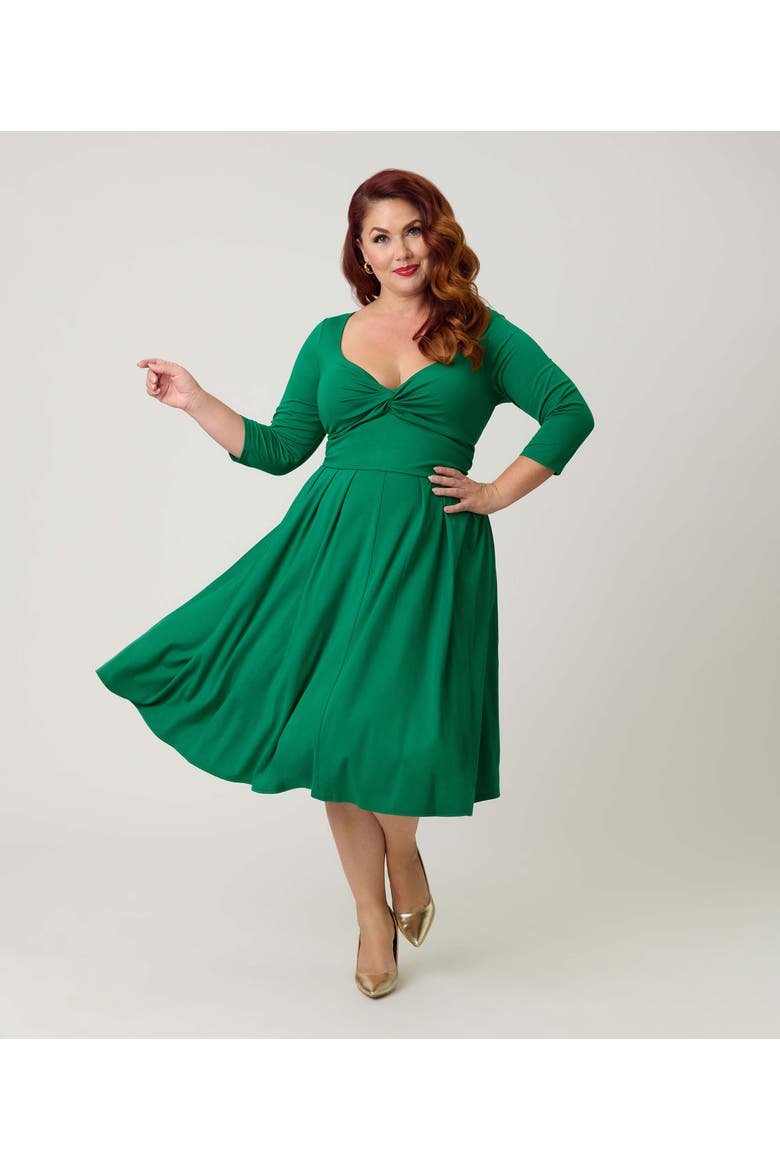 Plus Size 1950s Front Twist Swing Dress, Main, color, Solid Green