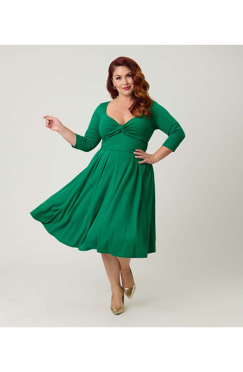 Unique Vintage Plus Size 1950s Front Twist Swing Dress, Main, color, Solid Green