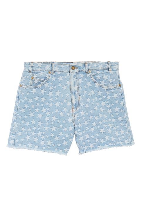 Gender Inclusive Star Jacquard Cutoff Denim Shorts
