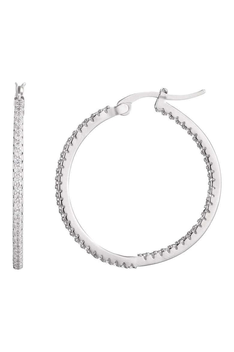 Cubic Zirconia Inside Out Hoop Earrings, Alternate, color, SILVER