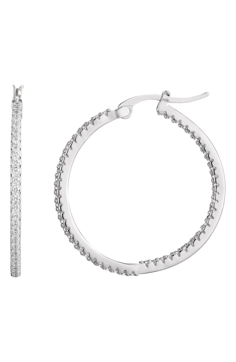 Adornia Cubic Zirconia Inside Out Hoop Earrings, Alternate, color, Silver