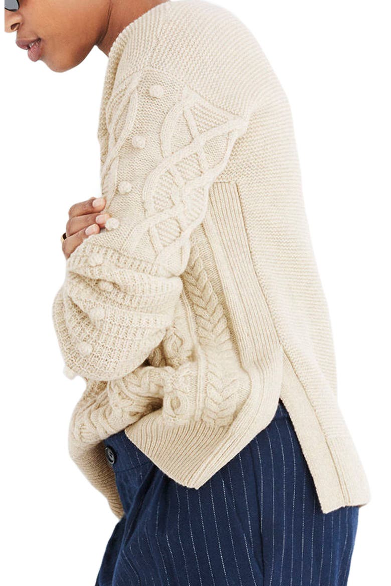 Open Side Bobble Pullover Sweater, Alternate, color, HEATHER FOG