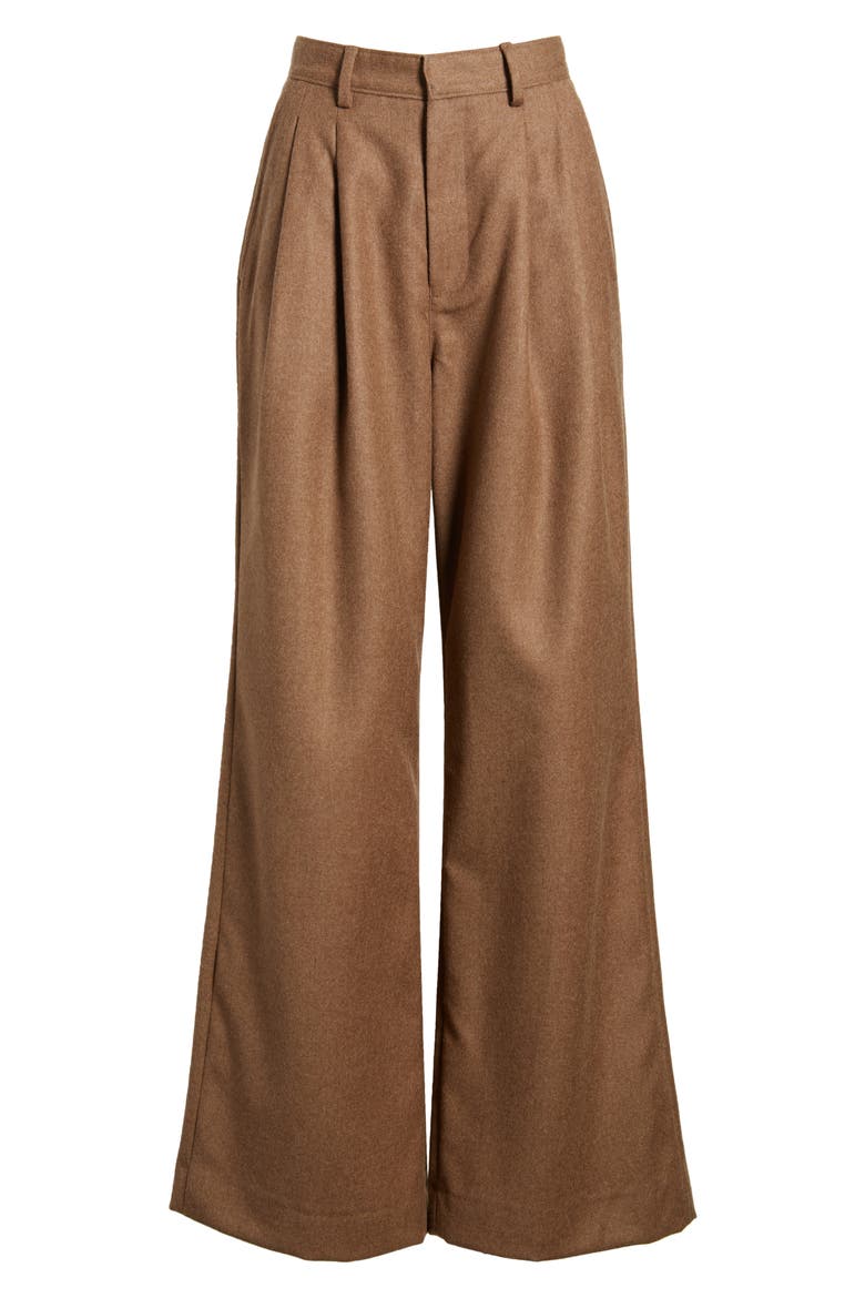 x EmRata Joan Pleated Wide Leg Wool Pants, Alternate, color, UMBER