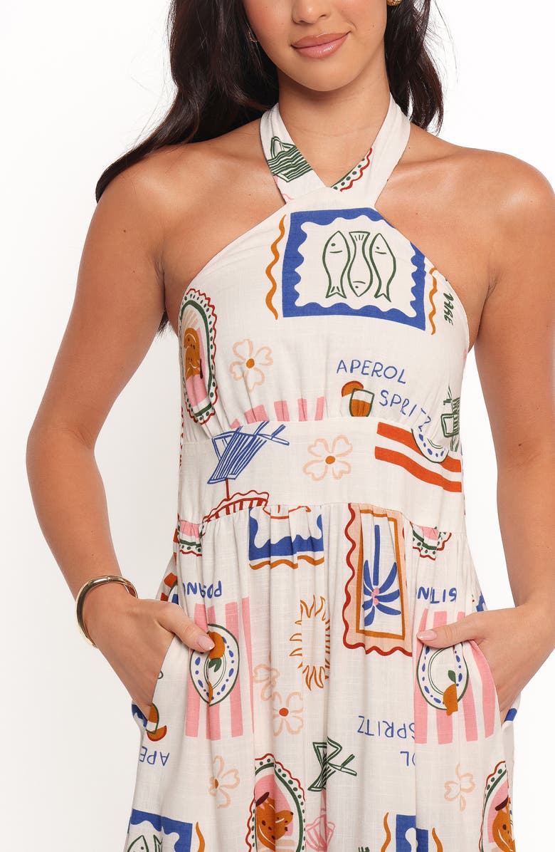 Petal & Pup Jelena Printed Maxi Halter Dress, Alternate, color, Ocean Oasis