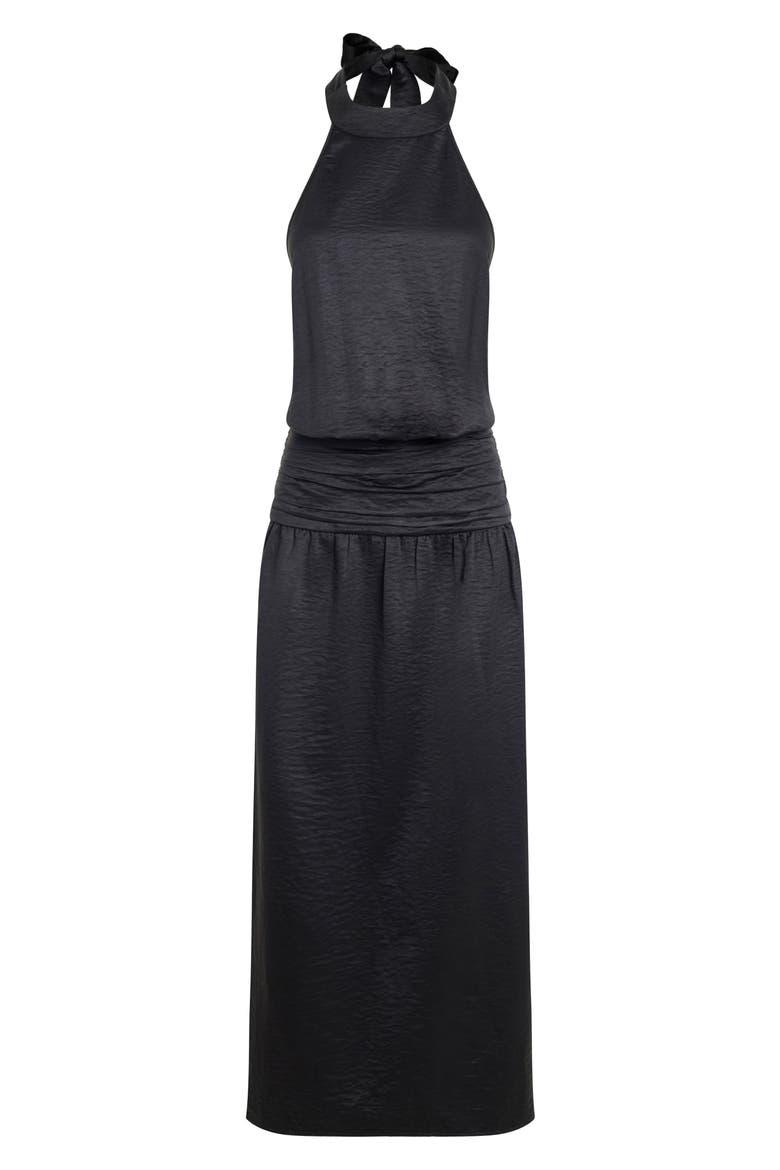 Sylvie Halter Neck Hammered Satin Maxi Dress, Alternate, color, INK