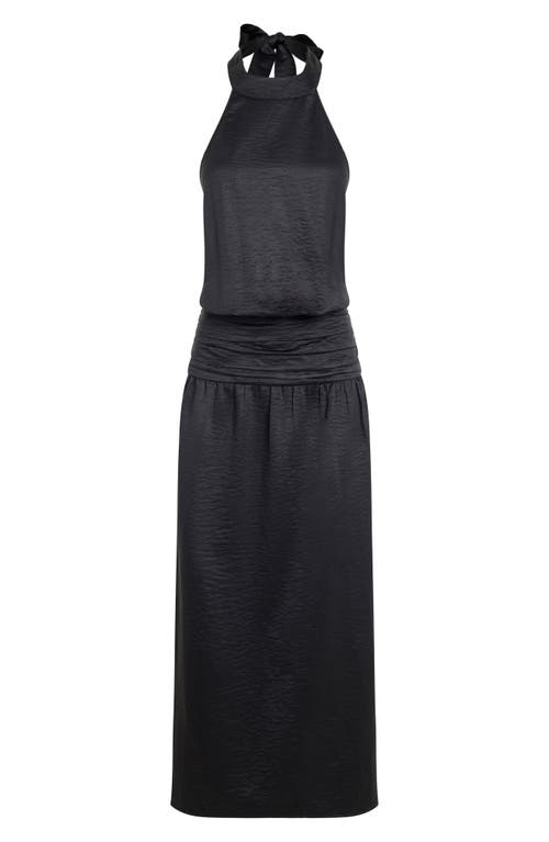 Lioness Sylvie Halter Neck Hammered Satin Maxi Dress In Black