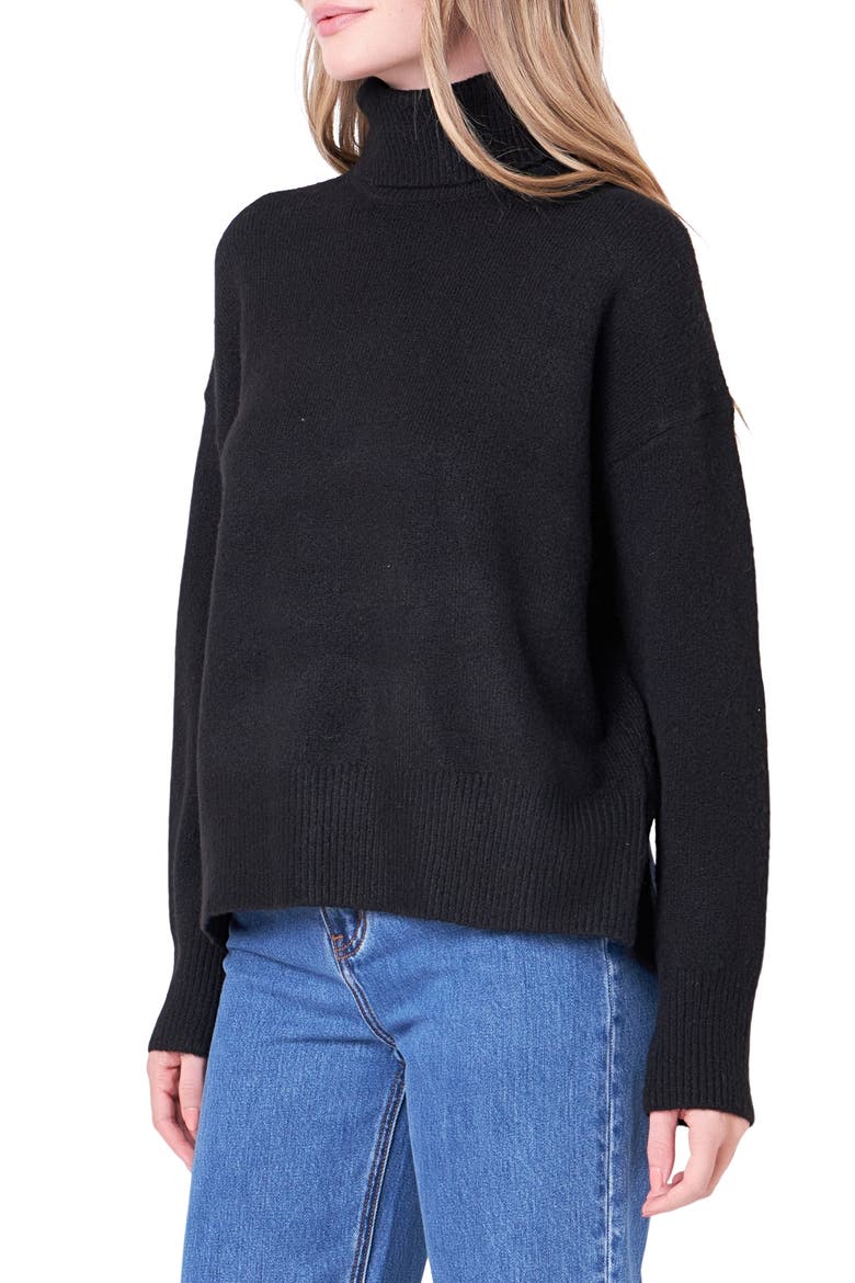 Notch Hem Turtleneck Sweater, Alternate, color, BLACK