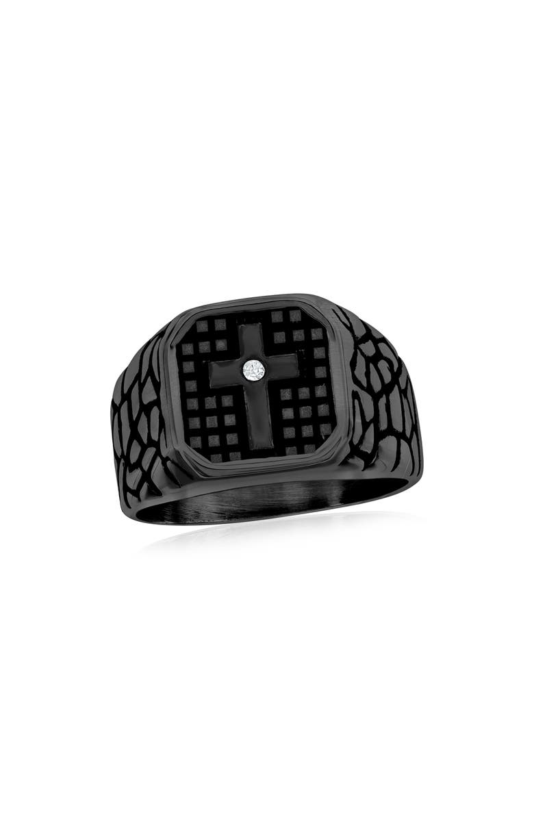 Metallo Men's Cubic Zirconia Pebble Textured Signet Ring, Main, color, 