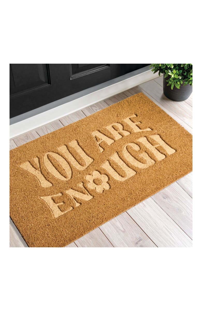 mDesign You Are Enough Coir Doormat for Outdoor/Indoor Entrance, Natural, Alternate, color, 