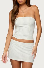 EDIKTED Maeve Strapless Pinstripe Corset Top