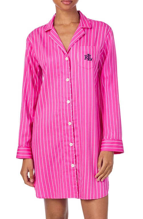 Ralph Lauren Lauren Print Cotton Blend Sleep Shirt In Pink Stripe