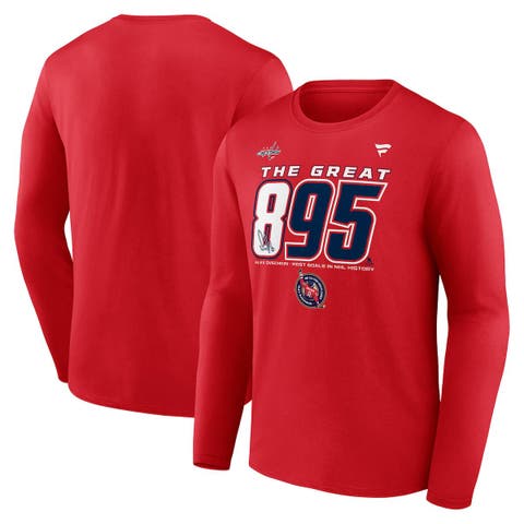 Men's Fanatics Alexander Ovechkin Athletic Red Washington Capitals NHL All-Time Leading Goal Scorer The Great 895 Long Sleeve T-Shirt