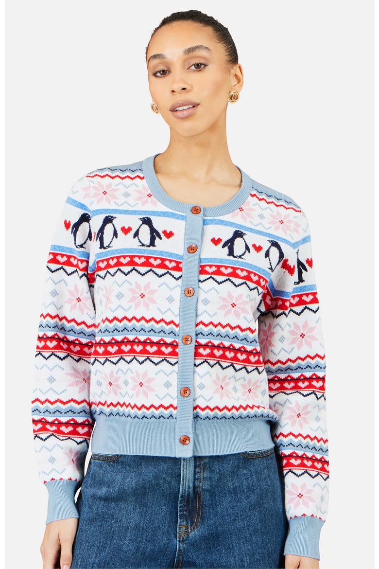 Penquin Fairisle Cardigan, Alternate, color, Red