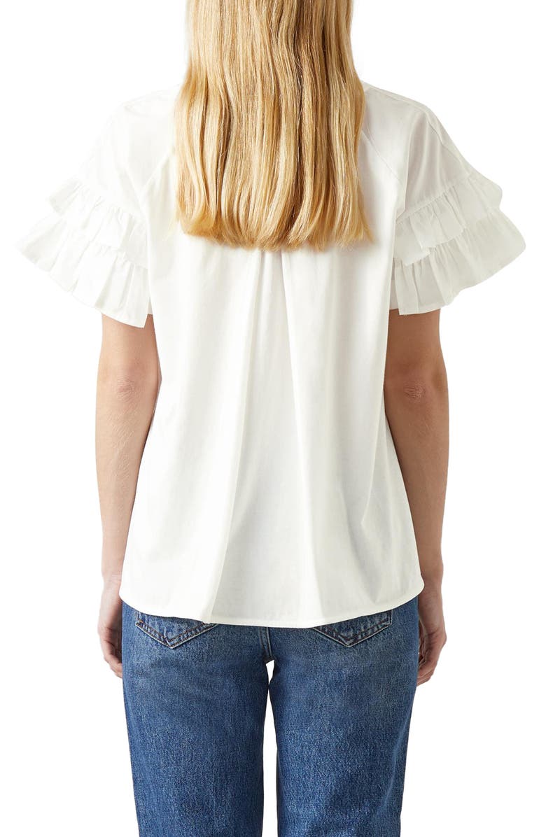 LK Bennett Allie Ruffle Sleeve Organic Cotton Top, Alternate, color, 
