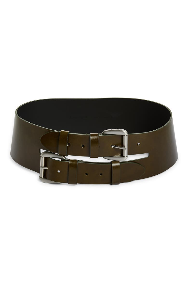 Penelope Double Buckle Wide Leather Belt, Main, color, 247 - KHAKI