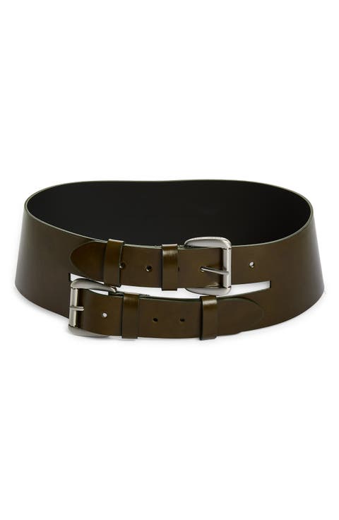 Penelope Double Buckle Wide Leather Belt