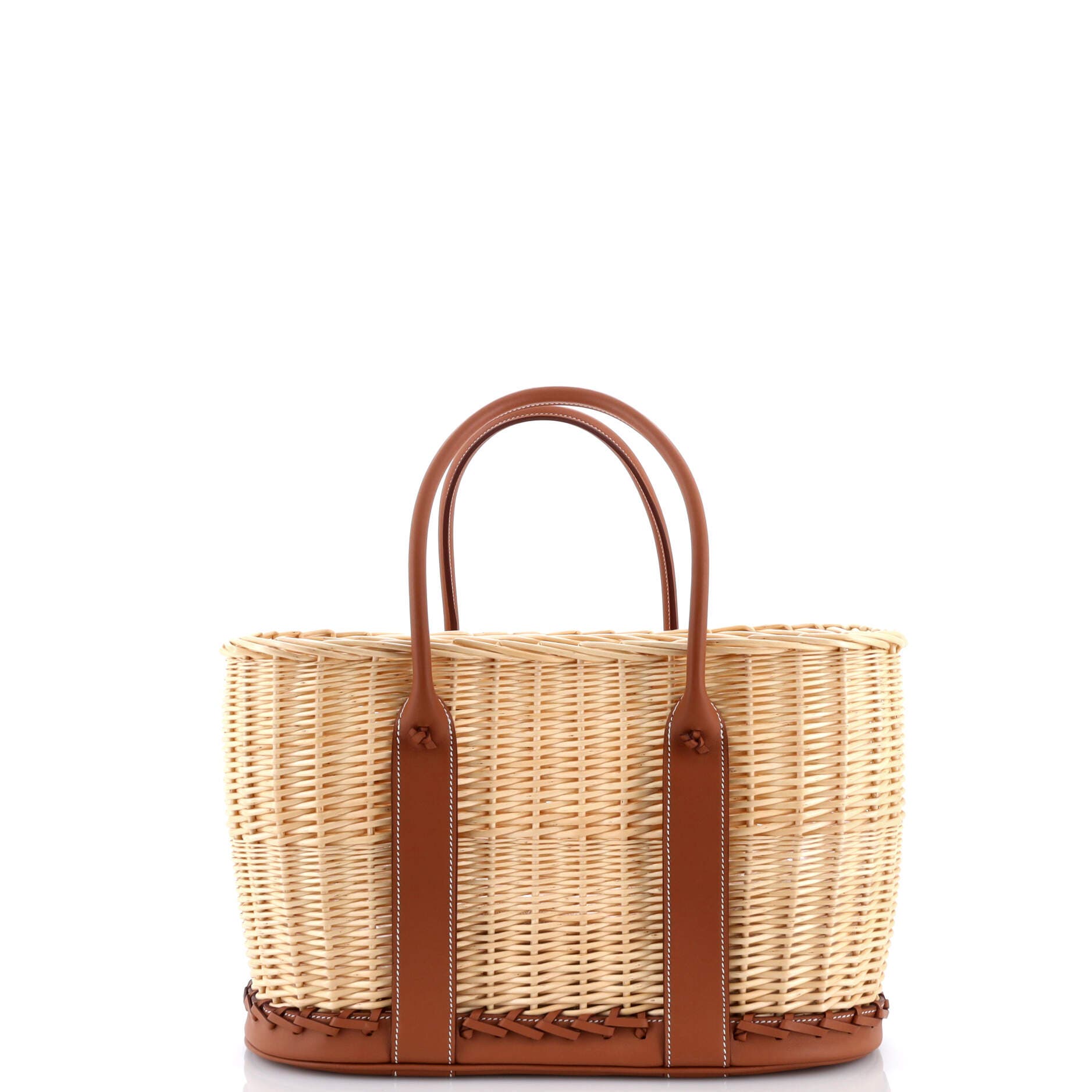 Pre-Owned Hermes Picnic Garden Party Tote Wicker and Leather, Alternate, color, 