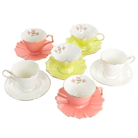 12 Piece Fine Ceramic Scalloped Cups with Saucers