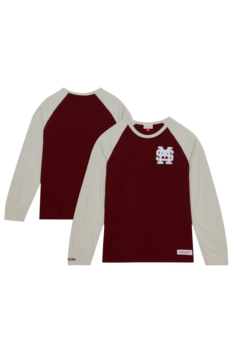 Men's Mitchell & Ness Maroon Mississippi State Bulldogs Legendary Slub Raglan Long Sleeve T-Shirt, Main, color, Maroon