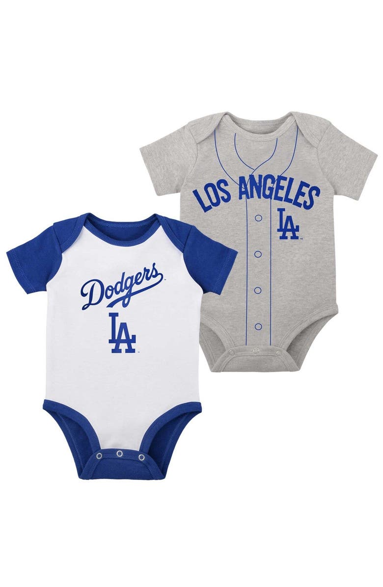 Outerstuff Infant White/Heather Gray Los Angeles Dodgers Two-Pack Little Slugger Bodysuit Set, Main, color, White