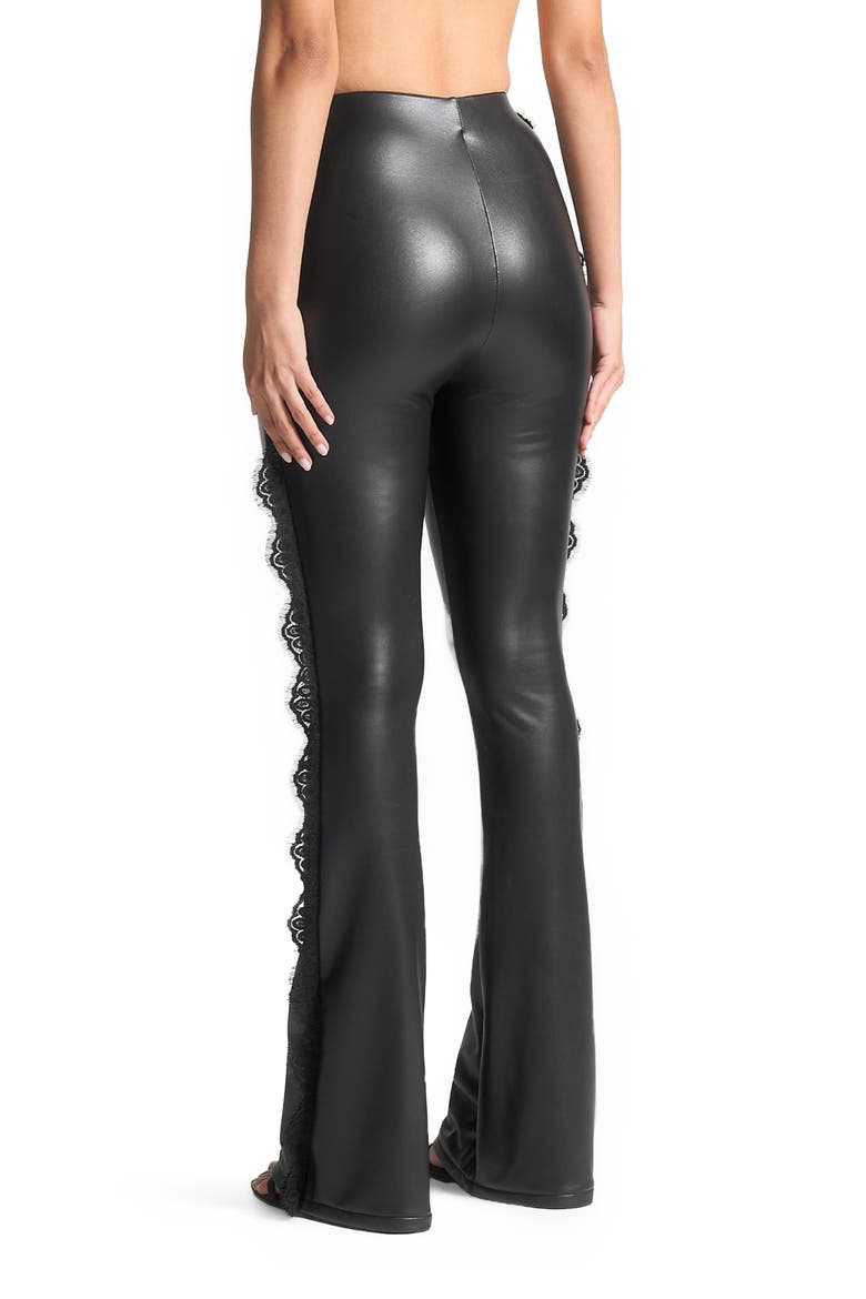Lace Trim Leather Fit and Flare Leggings, Alternate, color, Black