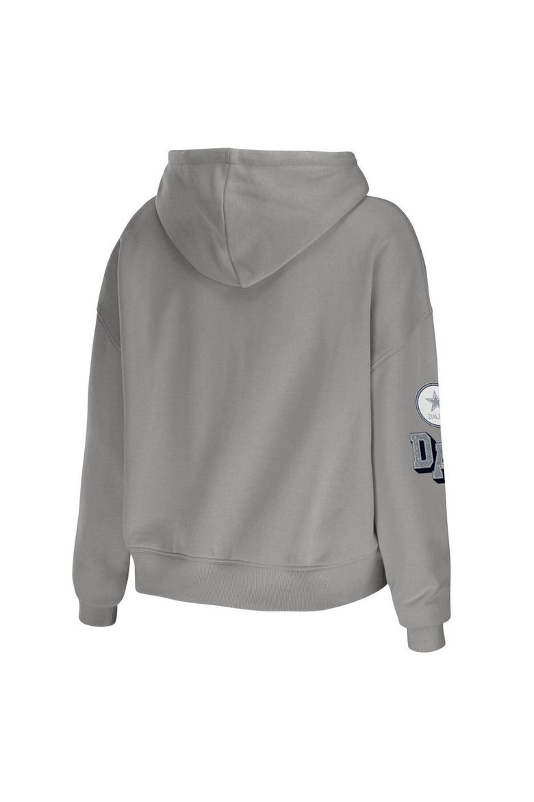 Women's WEAR by Erin Andrews Gray Dallas Cowboys Modest Cropped Pullover Hoodie, Alternate, color, Gray