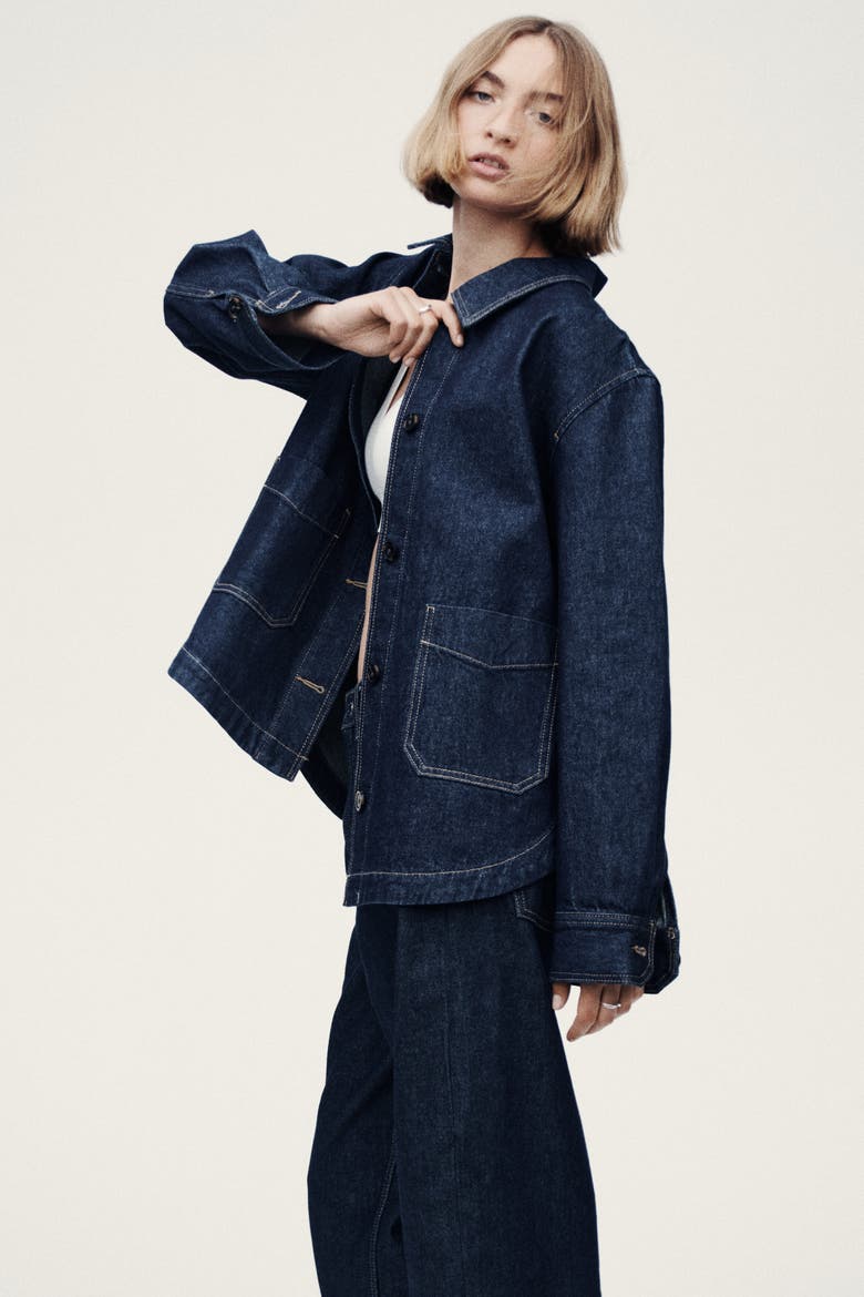 Denim Shacket, Alternate, color, Dark denim blue