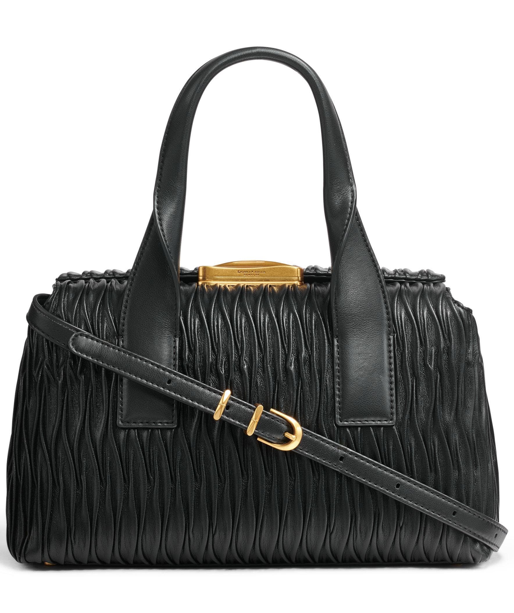Donna Karan New York Amagansett Pleated Satchel, Main, color, Black/Gold