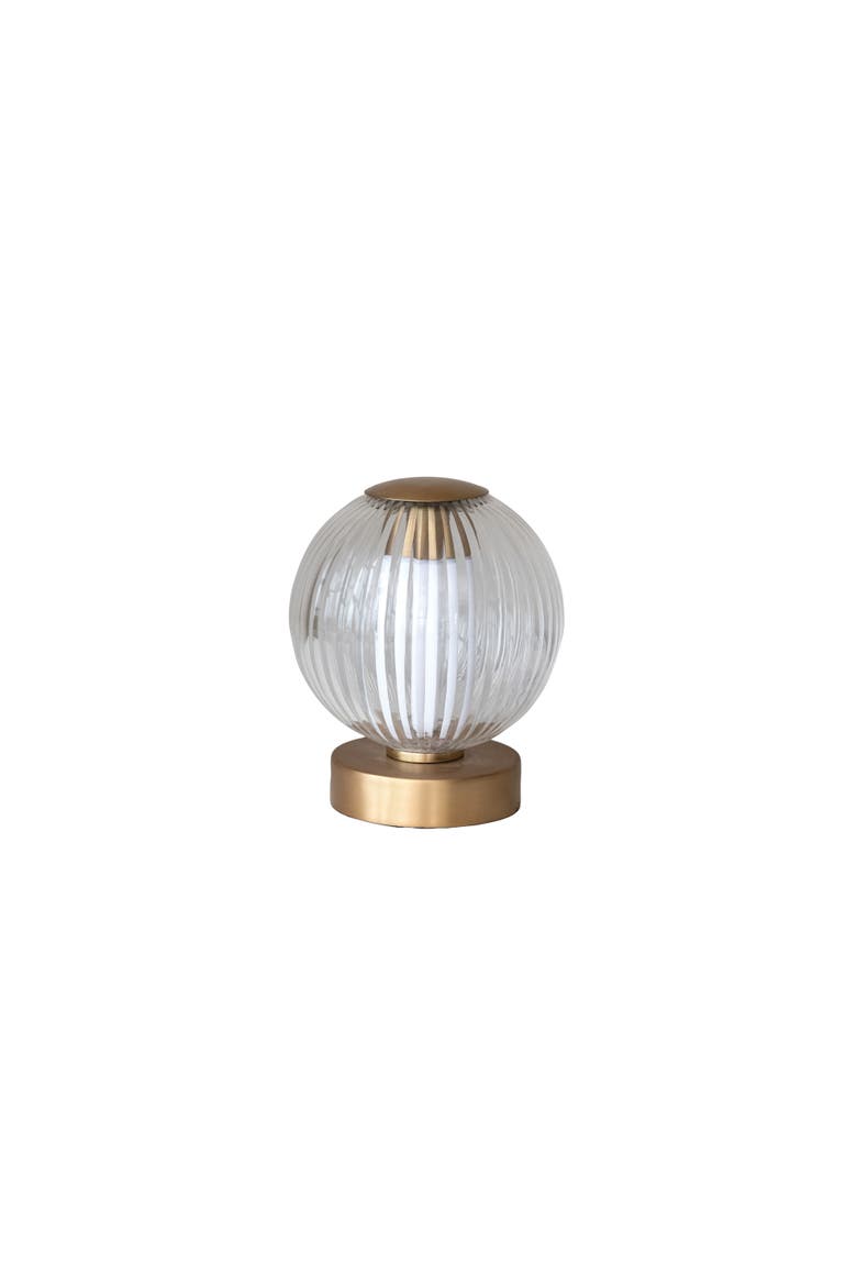 Glass and Metal Pleated LED Table Lamp with Touch Sensor, Main, color, Brass