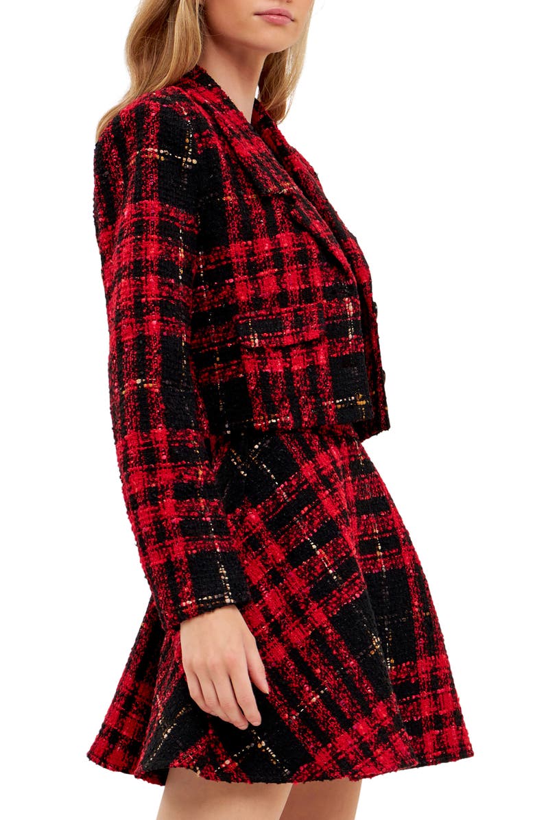 English Factory Check Tweed Crop Jacket, Alternate, color, 