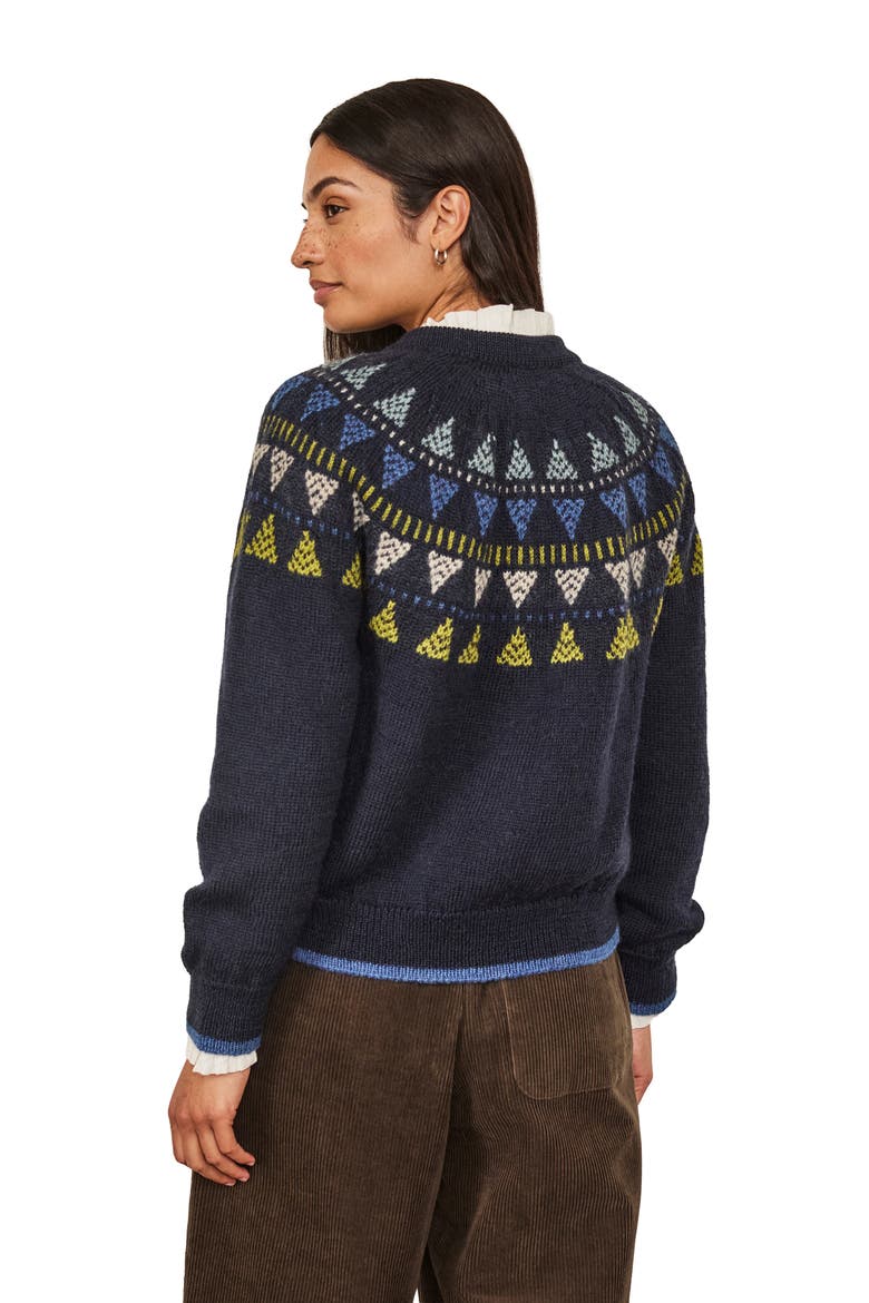 British Wool Geo Fair Isle Yoke Cardigan, Alternate, color, Navy