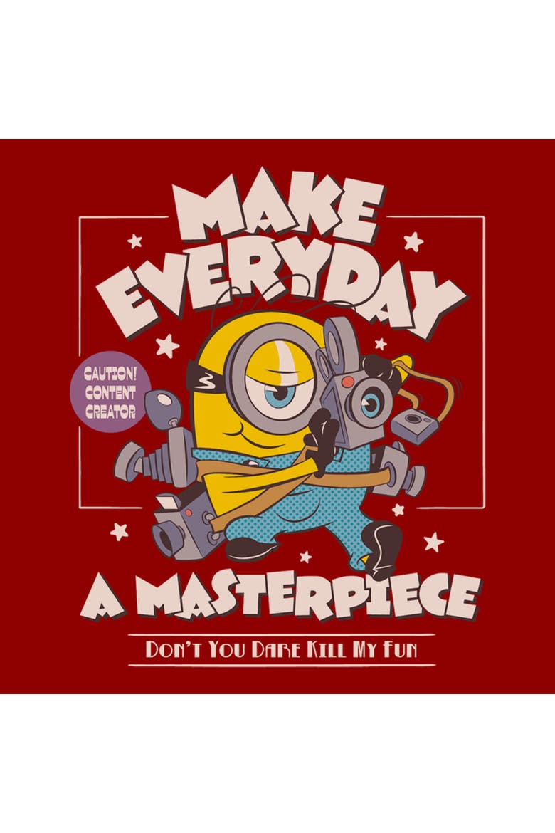 Junior's Minions & Monsters Make Everyday A Masterpiece  Graphic T-Shirt, Alternate, color, Red