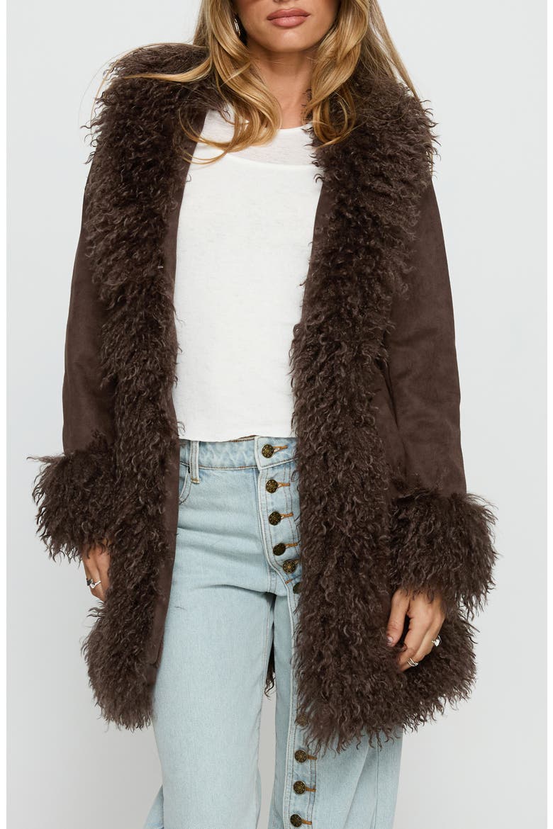 Josefina Faux Shearling Coat, Main, color, CHOCOLATE