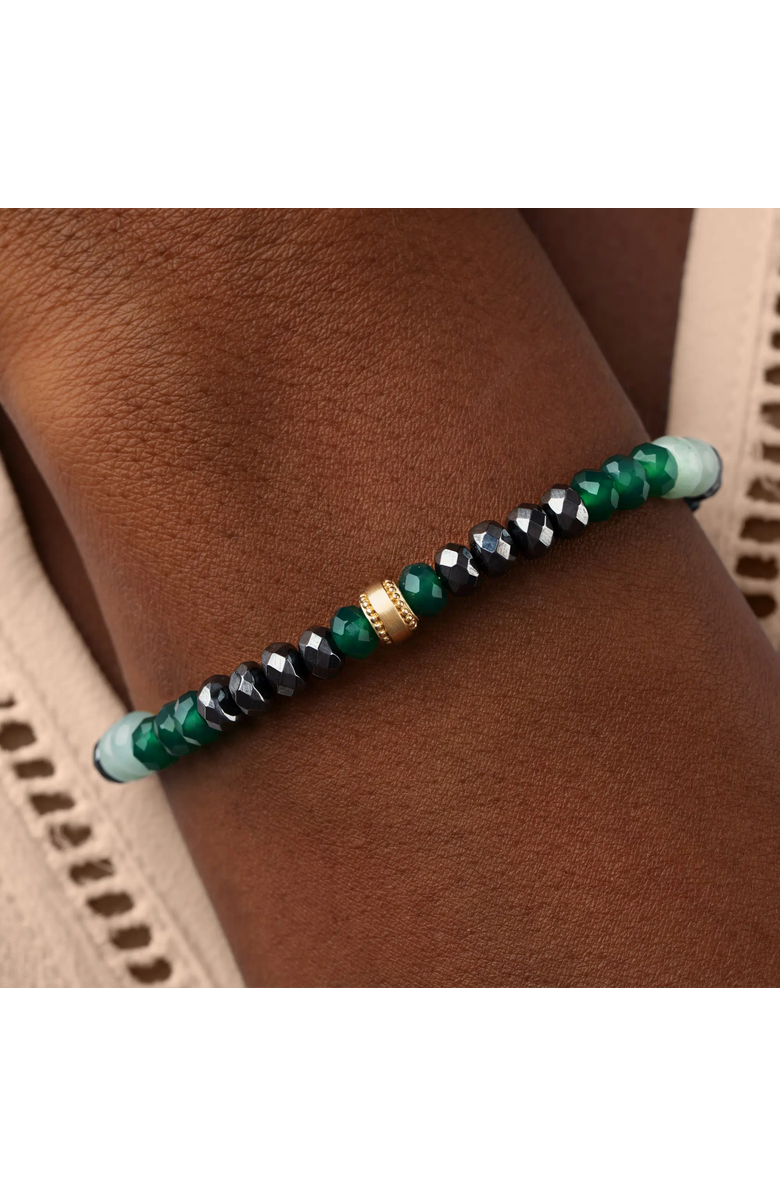 Karma and Luck Aurora Essence Stretch Gemstone Bracelet, Alternate, color, Grey/Turquoise/Green