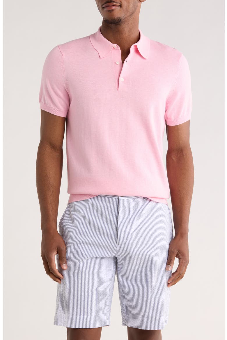 Short Sleeve Jersey Polo, Main, color, PINK HEATHER
