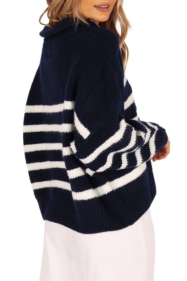 Miranda Stripe Quarter Zip Sweater, Alternate, color, NAVY