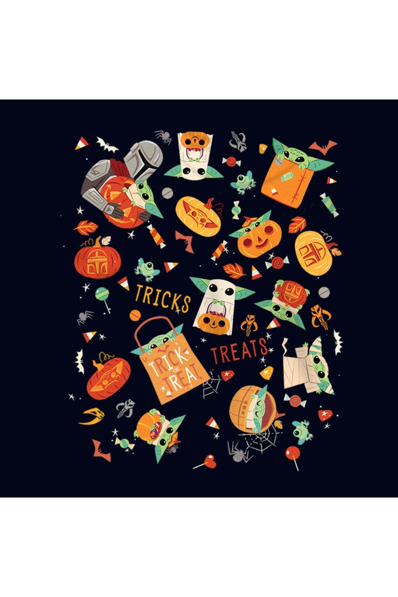 Girl's Star Wars The Mandalorian Halloween Candy Collage  Graphic T-Shirt, Alternate, color, Navy Blue