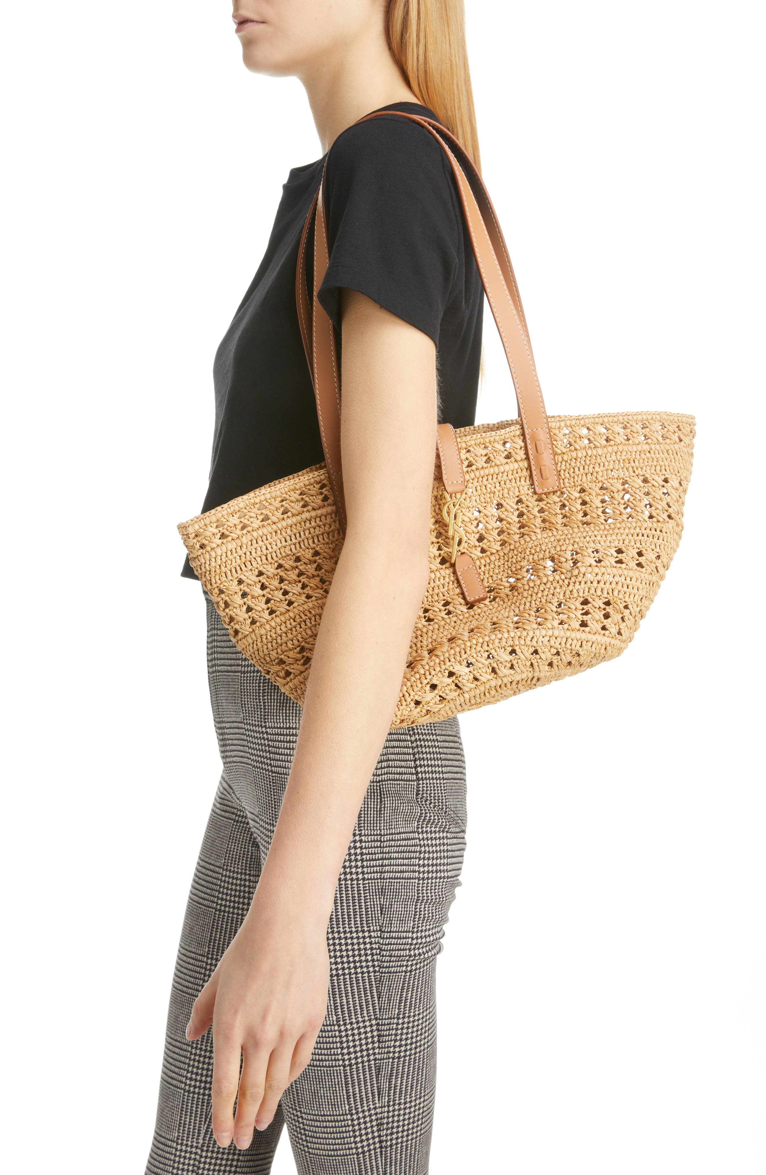 Saint Laurent Small Panier Woven Straw Tote, Alternate, color, 