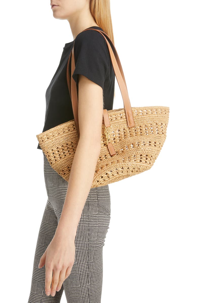 Saint Laurent Small Panier Woven Straw Tote, Alternate, color,
