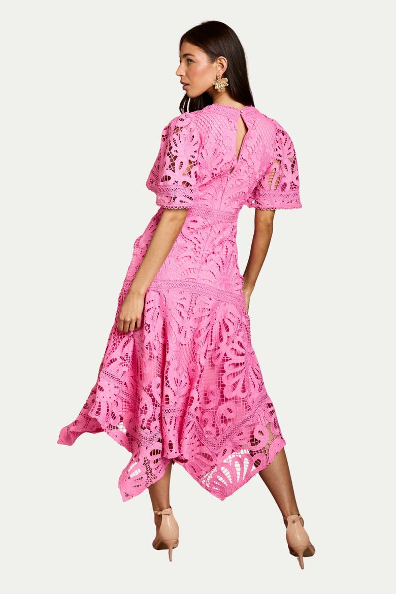 Placement Lace Hanky Hem Dress, Alternate, color, Pink