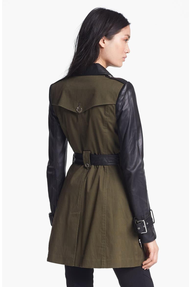 Belted Double Breasted Trench Coat, Alternate, color, MILITARY GREEN/ BLACK