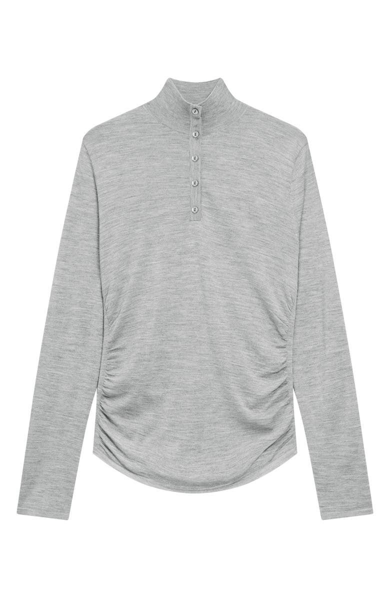 Theory Shirred Mock Neck Merino Wool Top, Main, color, Light Heather Grey