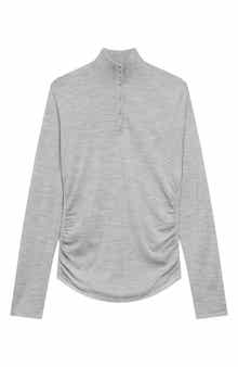 Theory Shirred Mock Neck Merino Wool Top