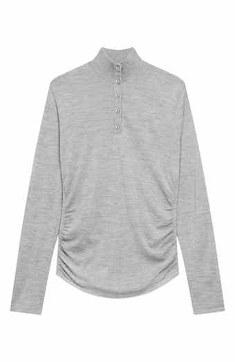 Theory Shirred Mock Neck Merino Wool Top
