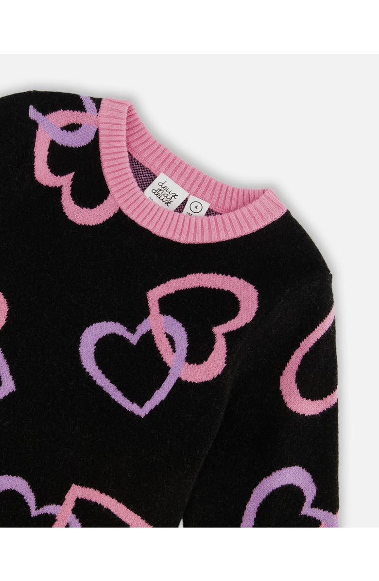 Deux par Deux Little Girl's Jacquard Hearts Dress Black, Alternate, color,