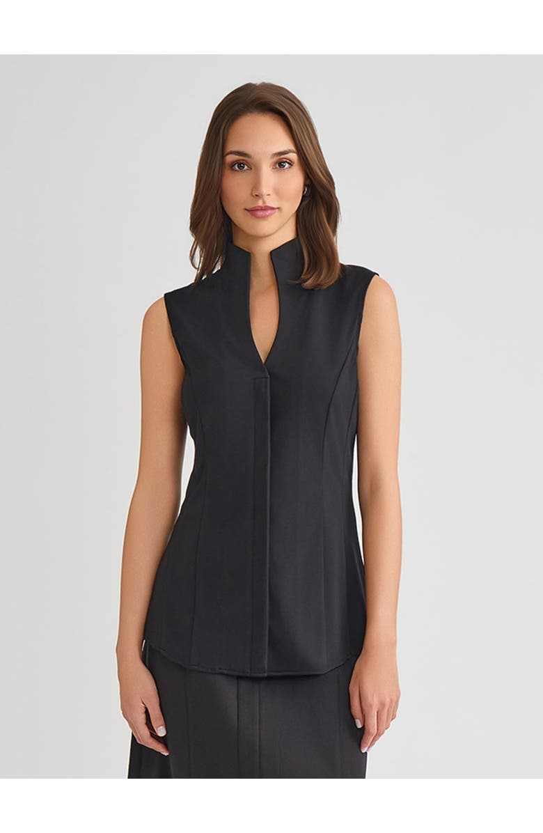 Misook Hi-Neck Sleeveless Pima Cotton Blouse, Alternate, color, Black