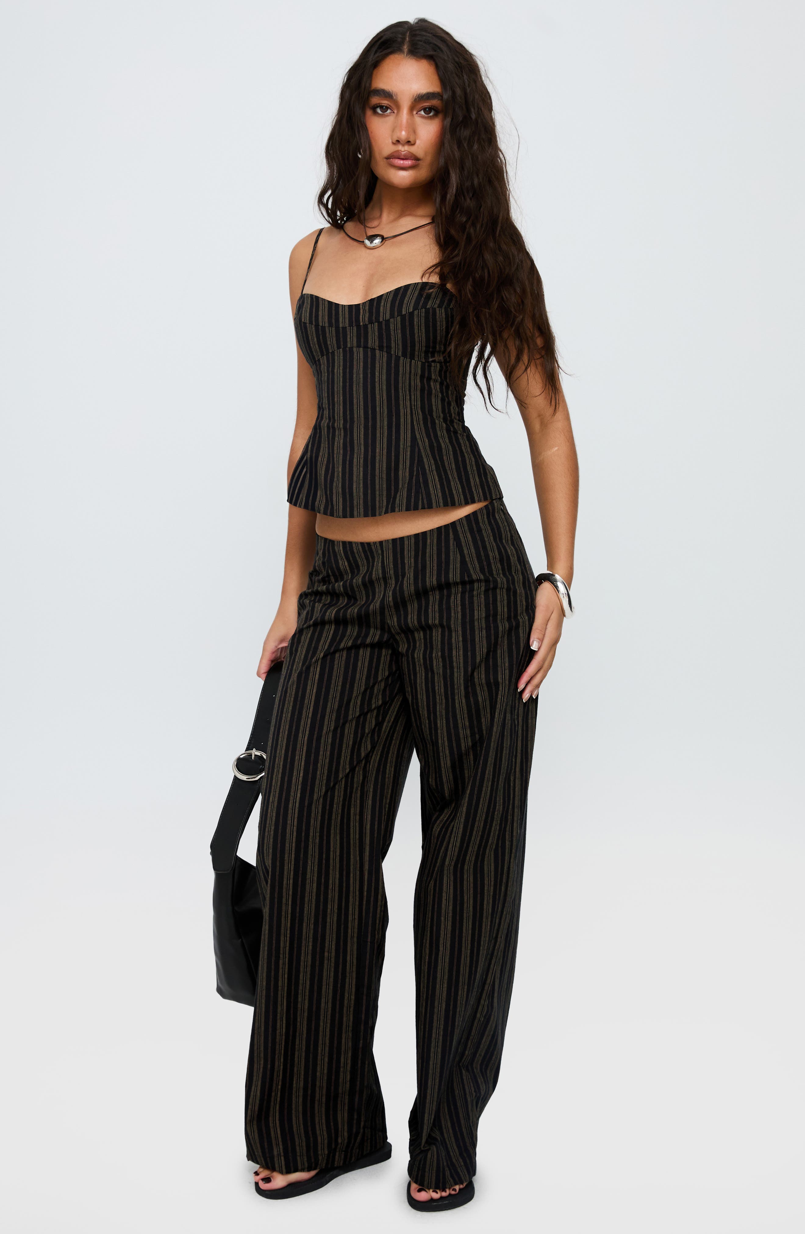 Kierstyn Stripe Crop Cotton Top & Wide Leg Pants Set (Women