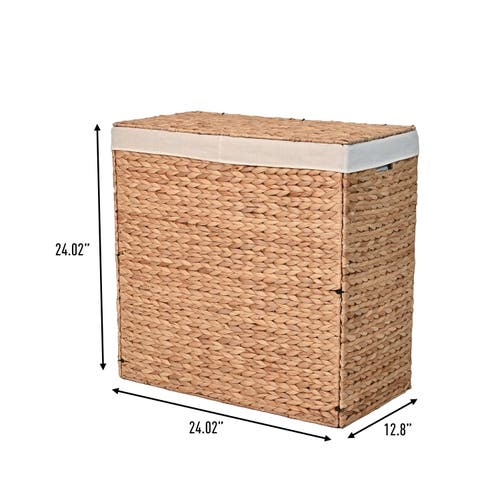 Happimess Sawyer Classic Farmhouse Handwoven Hyacinth 2-section Collapsible Laundry Hamper With Wash In Natural